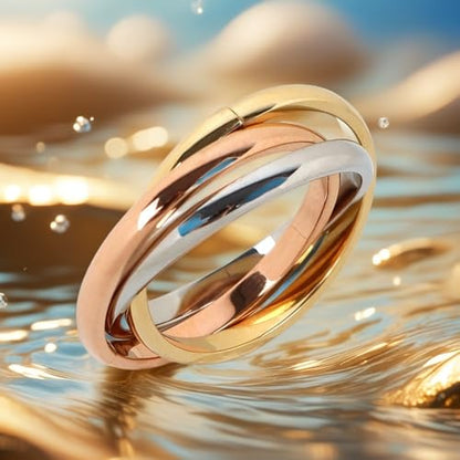 Interlocked Rolling Anxiety Fidget Ring for Women Men Stainless Steel Gold Siver Rose Triple Row Rolling Interlocking Statement Finger Rings Stress Relief Band Stacking Fashion Promise Jewelry - size: 7