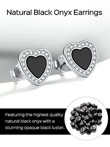 ChicSilver 925 Sterling Silver Viking Rune Natural Black Onyx Stud Earrings For Women Men - style: F: Heart Onyx-Black