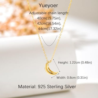 925 Sterling Silver Crescent Moon Necklace for Women | Crescent Choker Necklace 14K Gold Plated Dainty Half Moon Pendant Necklace for Mother Daughter Wedding Jewelry Gift - color: Gold