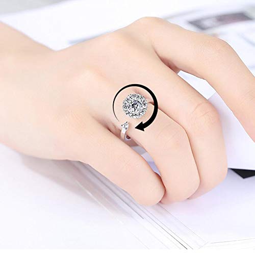 Fidget Rings for Anxiety, Womens Focus Spinner Ring, Discreet Boredom Relieving Ring Stacking Finger Promise Engagement Gift - color: A Silver Band