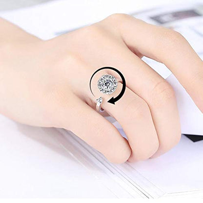 Fidget Rings for Anxiety, Womens Focus Spinner Ring, Discreet Boredom Relieving Ring Stacking Finger Promise Engagement Gift - color: A Silver Band