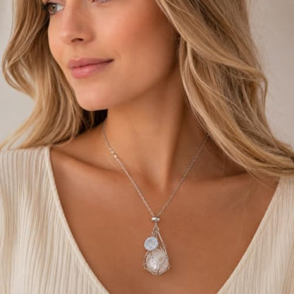 MIXJOY Black Obsidian Crystal Necklace for Women, Sun and Moon Celestial Pendant Protection Gift for Halloween Christmas - style: Clear Quartz Medium