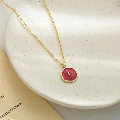 Tewiky Cross Necklace for Women 14k Gold Plated Cross Pendant Necklaces | Cute Necklaces for Women,Jewelry ,Graduation Gift for Her - color: Burgundy