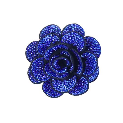 Rhinestone Rose Flower Brooch Lapel Pins for Women Her Fashion Crystal Camellia Flower Brooches Pin for Dress Accessories Jewelry Boutonniere Corsage Wedding Party Birthday Gift 70mm - color: Blue