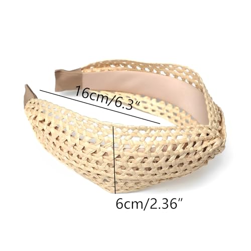 i-lan 3Pack Boho Rattan Woven Headbands, Comfy Wide Head Bands with Three Classical Black,Brown and Beige Hairband, Boho Padded Hair Band Headwear Hoop for Girls, Ladies, Women