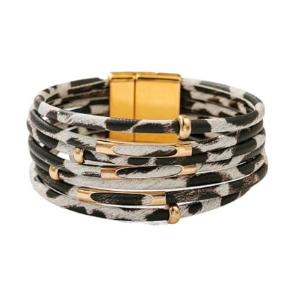 Caiyao Bohemia Multilayer Leopard Print Leather Wrap Bracelets Handmade Layered Leopard Cuff Bangle Bracelets for Women Men Party Holiday Wedding Jewelry Gifts - style: StyleB