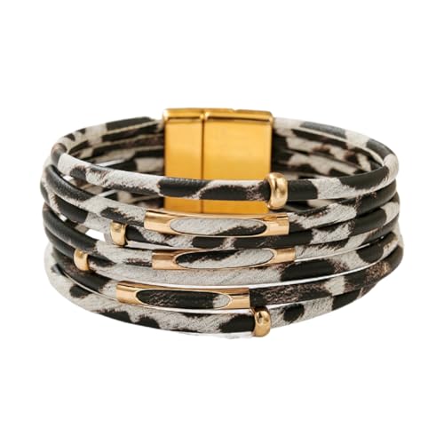 Caiyao Bohemia Multilayer Leopard Print Leather Wrap Bracelets Handmade Layered Leopard Cuff Bangle Bracelets for Women Men Party Holiday Wedding Jewelry Gifts - style: StyleB