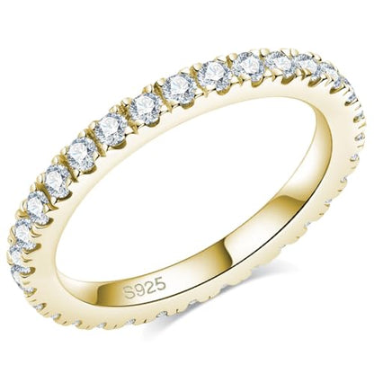 Bo.Dream Cubic Zirconia Eternity Rings Wedding Band 925 Sterling Silver - color: yellow gold plated (2.2mm full)
