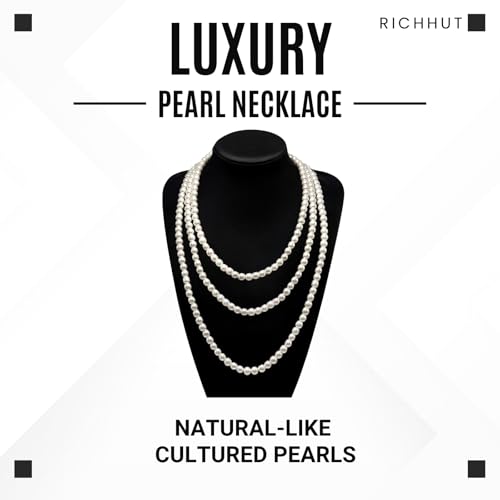 Women's Long Pearl Necklace - Natural Cultured Pearls - Luxurious 8mm Strand Pearls - 1920s Timeless Elegance - Great for Wives, Girlfriends, Sisters, and Besties - Length 60In/71In - color: Snowdrop White, size: 60In