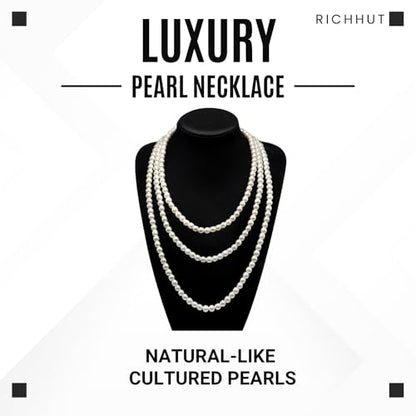 Women's Long Pearl Necklace - Natural Cultured Pearls - Luxurious 8mm Strand Pearls - 1920s Timeless Elegance - Great for Wives, Girlfriends, Sisters, and Besties - Length 60In/71In - color: Snowdrop White, size: 60In