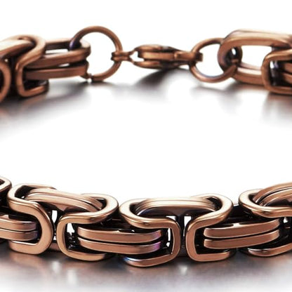 COOLSTEELANDBEYOND Mens Women New Stainless Steel Braided Link Bracelet Polished - color: L-Color: Brown Copper