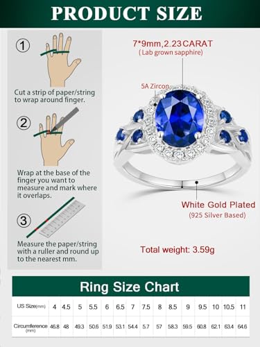 2-3 Carat Oval Engagement Ring 925 Silver Celtic Knot Birthstone Rings for Women Hypoallergenic Amehtyst/Aquamarine/Emerald/Ruby/Sapphire Cocktail Rings Jewelry Size 6-10 - color: A. Sapphire