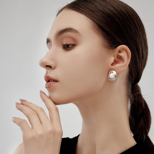 MUYAN Dainty Chunky Clip On Earrings for Women Multiple Styles Gold Silver Retro Clip Earrings - color: Silver