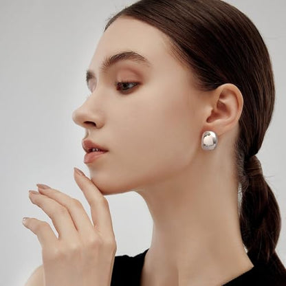 MUYAN Dainty Chunky Clip On Earrings for Women Multiple Styles Gold Silver Retro Clip Earrings - color: Silver