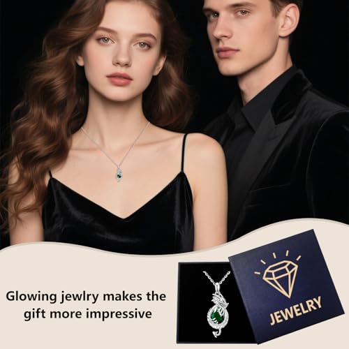 Dragon Necklace Sterling Silver Wyvern Pendant Jewelry with Teardrop Birthstone Gifs for Women - style: Dragon necklace-Emerald stone
