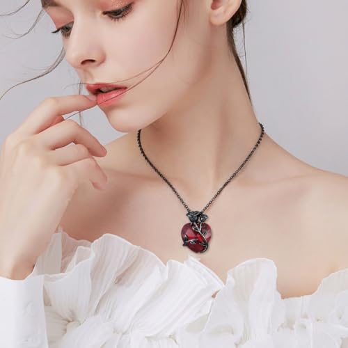 Gothic Necklace 18K Black Gold Plated Black Rose Rib Cage Heart Crystal Pendant Necklace Goth Skull Skeleton Jewelry Gifts for Women Halloween Gothic Party - color: Black Rose-B)