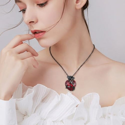 Gothic Necklace 18K Black Gold Plated Black Rose Rib Cage Heart Crystal Pendant Necklace Goth Skull Skeleton Jewelry Gifts for Women Halloween Gothic Party - color: Black Rose-B)