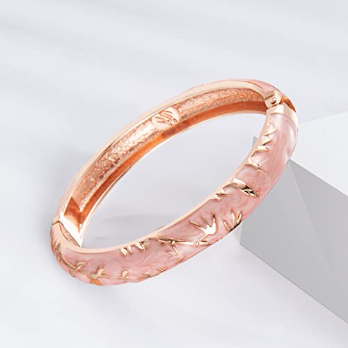 UJOY Cloisonne Bracelet Butterfly Hinge Indian Cuff Bangle Enameled Jewelry Flower Bracelets for Women Gift Box 55A114 - color: A117-2 Pcs Set-White Pink