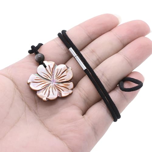 Justinstones Hand Carved Healing Crystals Gemstone Hawaii Flower Pendant Hand Weaving Wax Rope Necklace 22 inch - color: Gray Shell