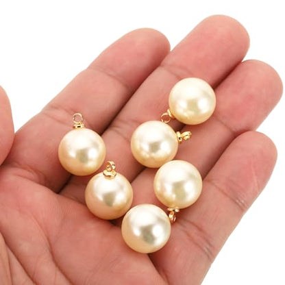 PATIKIL Pearl Charm, 100pcs Pearl Beads Faux Pearl Pendant Charm DIY for Jewelry Making Bracelets Earrings Necklace Crafts - color: Golden Beige, size: 14mm