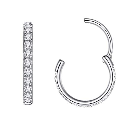 316L Surgical Steel Seamless Nose Ring Cartilage Hoop Silver/Gold/Rose Gold/Black 16G 18G 20G 6mm-12mm CZ Paved Helix Rook Tragus Lobe Body Pierecing Jewelry Segment Clicker Lip Rings Rook Earrings - color: Silver, size: 20 Gauge 10mm
