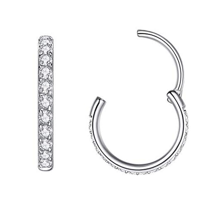316L Surgical Steel Seamless Nose Ring Cartilage Hoop Silver/Gold/Rose Gold/Black 16G 18G 20G 6mm-12mm CZ Paved Helix Rook Tragus Lobe Body Pierecing Jewelry Segment Clicker Lip Rings Rook Earrings - color: Silver, size: 20 Gauge 10mm