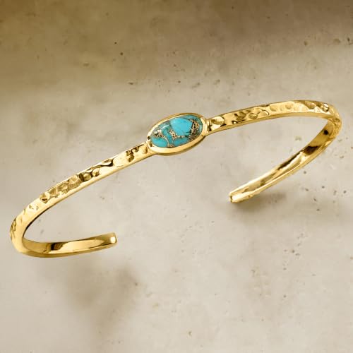 Ross-Simons Turquoise Hammered Cuff Bracelet in 18kt Gold Over Sterling