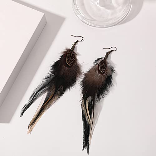 Bohemian Long Feather Earrings for Women Handmade Natural Dangle Tassel Jewelry - color: Style F