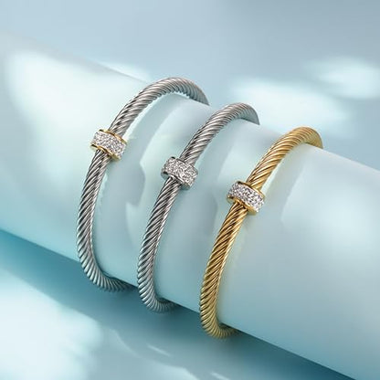Cable Bracelet, an Adjustable Women's Cuff Bracelet made of 316 Stainless Steel, a Christmas and Birthday Gift - color: Silver