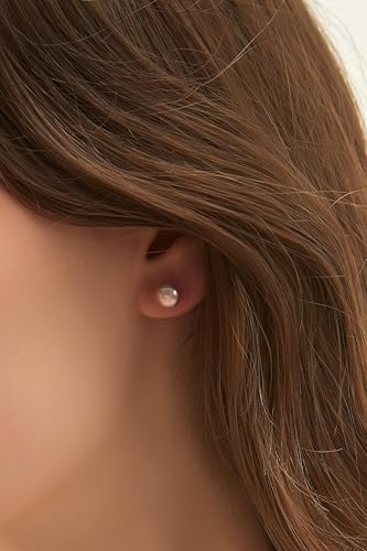 EAMTI Pearl Earrings for Women Trendy 18K Gold Plated Sterling Silver Freshwater Cultured Pearl Stud Earrings Hypoallergenic 5.5-9.5MM - color: Pink-purple, size: 6.6-7.5mm