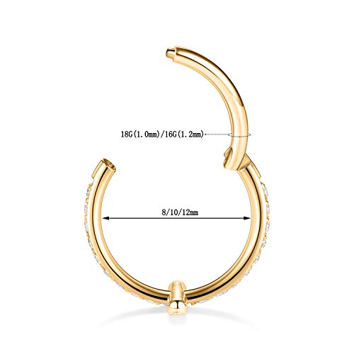 16G Cartilage Earring Hoop 316L Surgical Steel Daith Helix Conch Earrings Tragus Rook Earrings CZ Opal Septum Jewelry Seamless Clicker Nose Rings Hinged Segment Ring Hoop Earring for Women Men - color: 1PC,Gold,Cross CZ