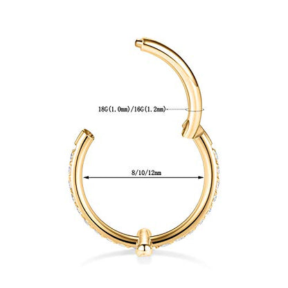 16G Cartilage Earring Hoop 316L Surgical Steel Daith Helix Conch Earrings Tragus Rook Earrings CZ Opal Septum Jewelry Seamless Clicker Nose Rings Hinged Segment Ring Hoop Earring for Women Men - color: 1PC,Gold,Cross CZ