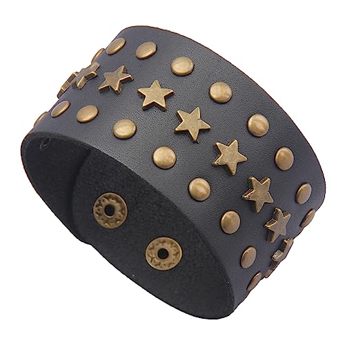 Jeilwiy Punk Leather Wristbands for Men Bracelets Handmade Wide Cuff Bangle Braided Jewelry Black Brown Adjustable - Punk Father's Gifts - color: Star Leather Bracelet