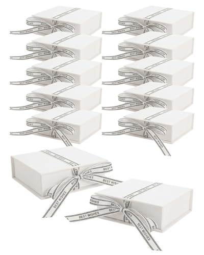 Flip Up Jewelry Gift Box, 12 Pack Velvet Lined Earring Box with Ribbon, Necklace & Bracelet Packaging, Small Jewelry Organizer, Ring & Bracelet Box, Travel Jewelry Case, 4.2 x 4 x 1.38 Inches (White) - color: White