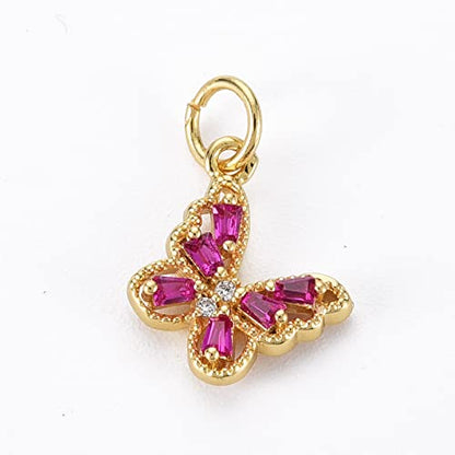 Beadthoven 10pcs Real 16K Gold Plated Butterfly Charm Pendants Cubic Zirconia Crystal Butterfly Charm Beads with Jump Ring for DIY Jewelry Making Tiny Dangle Accessories - color: Butterfly#-10pcs