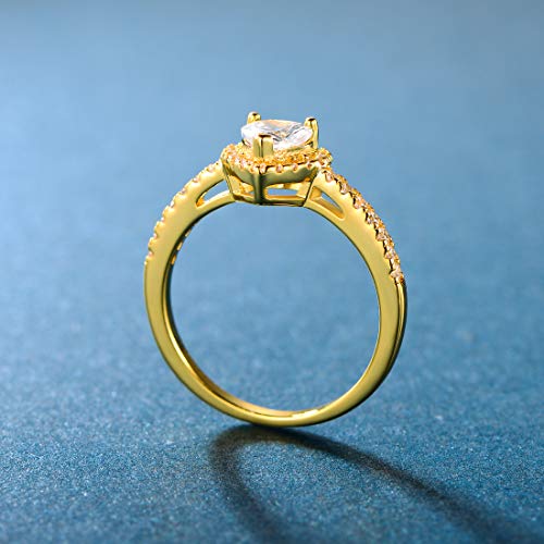 MDFUN Luxurious 18k Gold Plated Cubic Zirconia Wedding Engagement Rings Eternity Bridal Band Halo Rings - color: C-gold plated