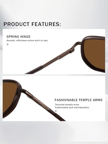 kimorn Women's Square Aviator Sunglasses, Polarized UV400 Pretecion | Retro Frame Shades, Small-Medium Fit, Driving, Beach, Daily Wear - color: Coffee Brown