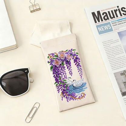 Diamond Art Painting Eye Glass Bag PU Sunglasses Glasses Storage Bag Built-in Glasses Cloth Press Automatic Closure - color: 3pcs-03