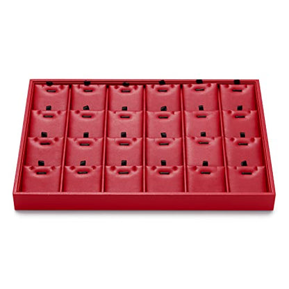 Oirlv Gorgeous Red Leather 24 Grid Jewelry Tray with Removable Inserts Jewelry Cards Stackable Necklace Trays Necklace Drawer Organizer | 24 Necklace Sections,Removable Insert Cards,Anti-Tangle Design,Space-Saving Event Display,13.8×9.5Inch - color: Red,