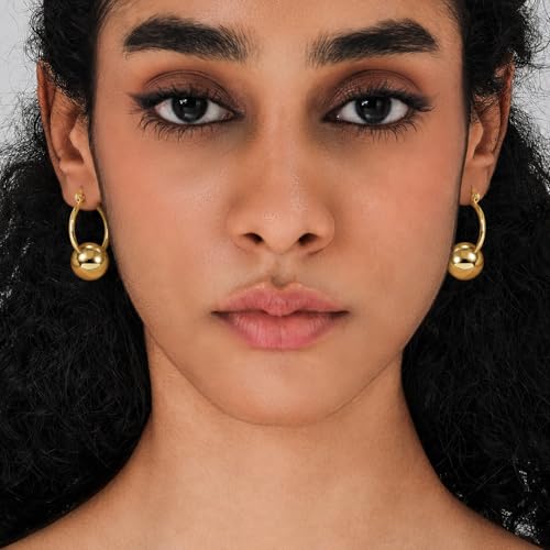 14k Gold Plated Ball Dangle Earrings for Women Sterling Silver Ball Drop Earrings Hypoallergenic Round Balls Hoop Earring Leverback Lightweight Earrings Fashion Jewelry - color: 05-gold