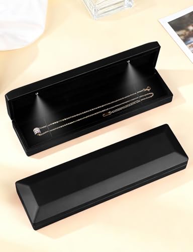 Hatori Long Chain Necklace Jewelry Gift Box with LED Light, Bracelet Storage Case, Jewellry Display Box for Wedding, Engagement, Proposal, Birthday, Anniversary - color: Black