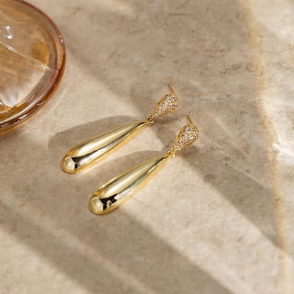 LLWOM Earrings for Women - 14K Gold Plated CZ Teardrop Dangle Earrings | Dangling Earrings for Women Trendy, Hypoallergenic Jewelry Gift for Wedding/Party/Prom/Daily, Elegant Drop Earring Stud - color: Gold CZ Teardrop