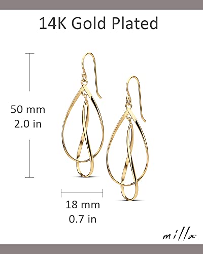 Milla Dainty Silver Drop Earrings for Women and Dangling Gold Earrings | Hypoallergenic, Easy to Wear, Available in 14K Gold, Rose Gold, or Silver Plated Finish, Different Designs - color: Double Teardrop / 14K Gold Plated