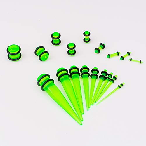 50 Pcs Ear Gauges Stretching Kit 14G-00G | Acrylic Tapers and Plugs Silicone Tunnels, Gauge Expanders Stretching Kit, Piercing Earring Jewelry for Men and Women - color: Green
