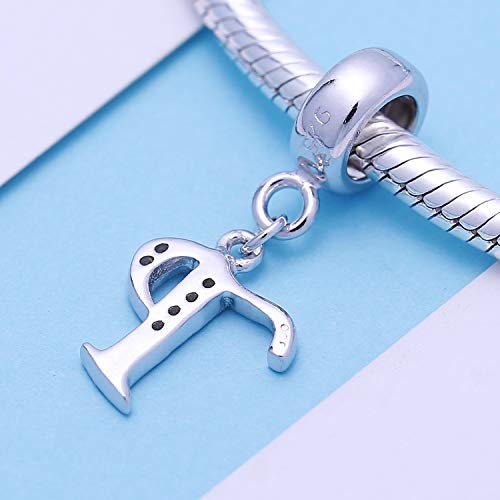 925 Sterling Silver Letter Charms Fits Pandora Bracelets, Gift for Women | A-Z Alphabet Initial Charm with CZ,Great gift for Christmas, Valentine's Day, Mother's Day. - color: P