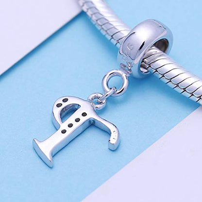 925 Sterling Silver Charms Alphabet Beads fit Pandora Charm Bracelets A-Z Letter Initial Spacer Dangle Clear CZ Stone Authentic for Snake Chain Bracelets - color: P