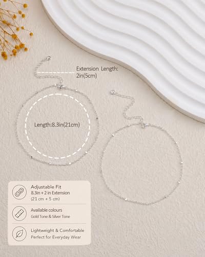 Gold Silver Ankle Bracelets for Women Waterproof 14K Gold Plated Anklets for Women Non Tarnish Dainty Layered Beaded Heart Anklet Set Summer Beach Foot Chain Jewelry Gifts Trendy Stuff - color: F- Small Beaded Anklets-Silver