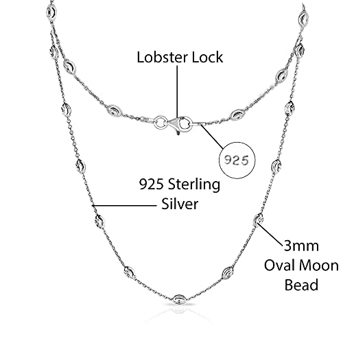 Savlano 18K Gold Plated Over 925 Sterling Silver Station Oval Moon Bead Necklace Chain For Women. Silver, Gold, Rose Gold - Made in Italy Comes With a Gift Box - style: Silver