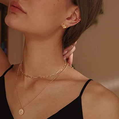 MEVECCO Dainty Pendant Layered Necklaces for Women | 18K Gold Plated Brass, 2-Piece Set With A Choker-Length Upper Layer, Wear Together Or Separately, Refined Everyday Style - style: Layer Oval Hamsa