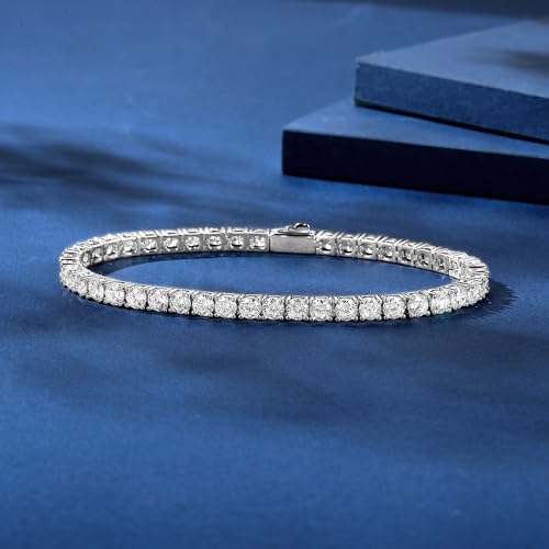 3/4/5mm Tennis Bracelet, 18k White Gold Plated 3MM/4MM/5MM Iced Out Round Cubic Zirconia Tennis Bracelet for Women Men 6.5/7/7.5 Inches - color: 4MM White Gold, size: 7 inch